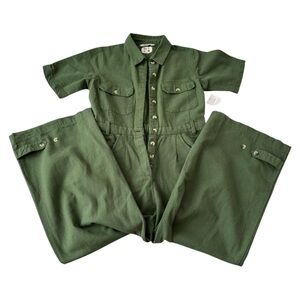 Green Utility Short-Sleeve Jumpsuit